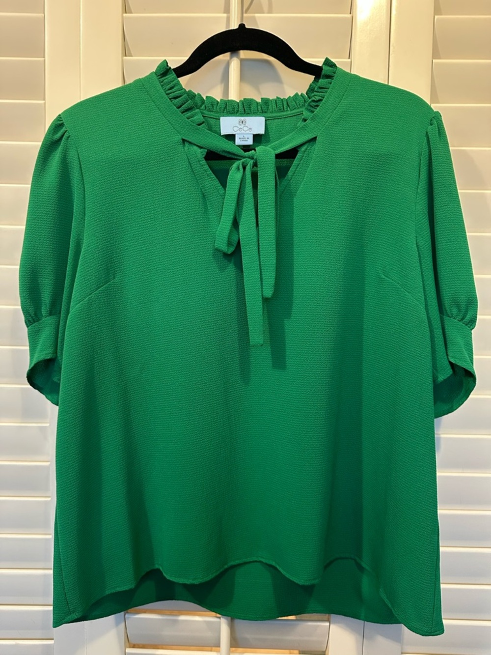 CeCe Emerald Tie-Neck Ruffle Collar Blouse